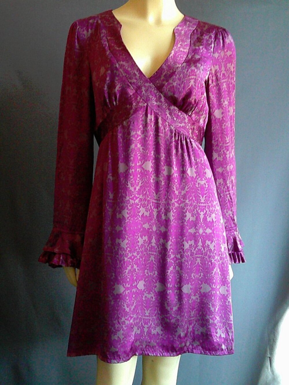 Nanette Lepore Purple Floral Silk Empire Dress 12